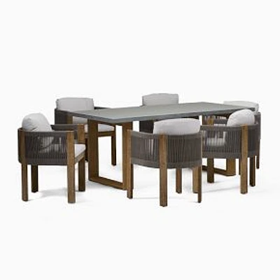 Outdoor Dining Set: Portside Outdoor Concrete 72 in Rectangle Dining Table, Driftwood + Porto Dining Chair, Driftwood, Set of 2