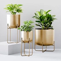 Spun Metal Tabletop Planter, Small, 5.25”D x 5.75”H, Antique Brass