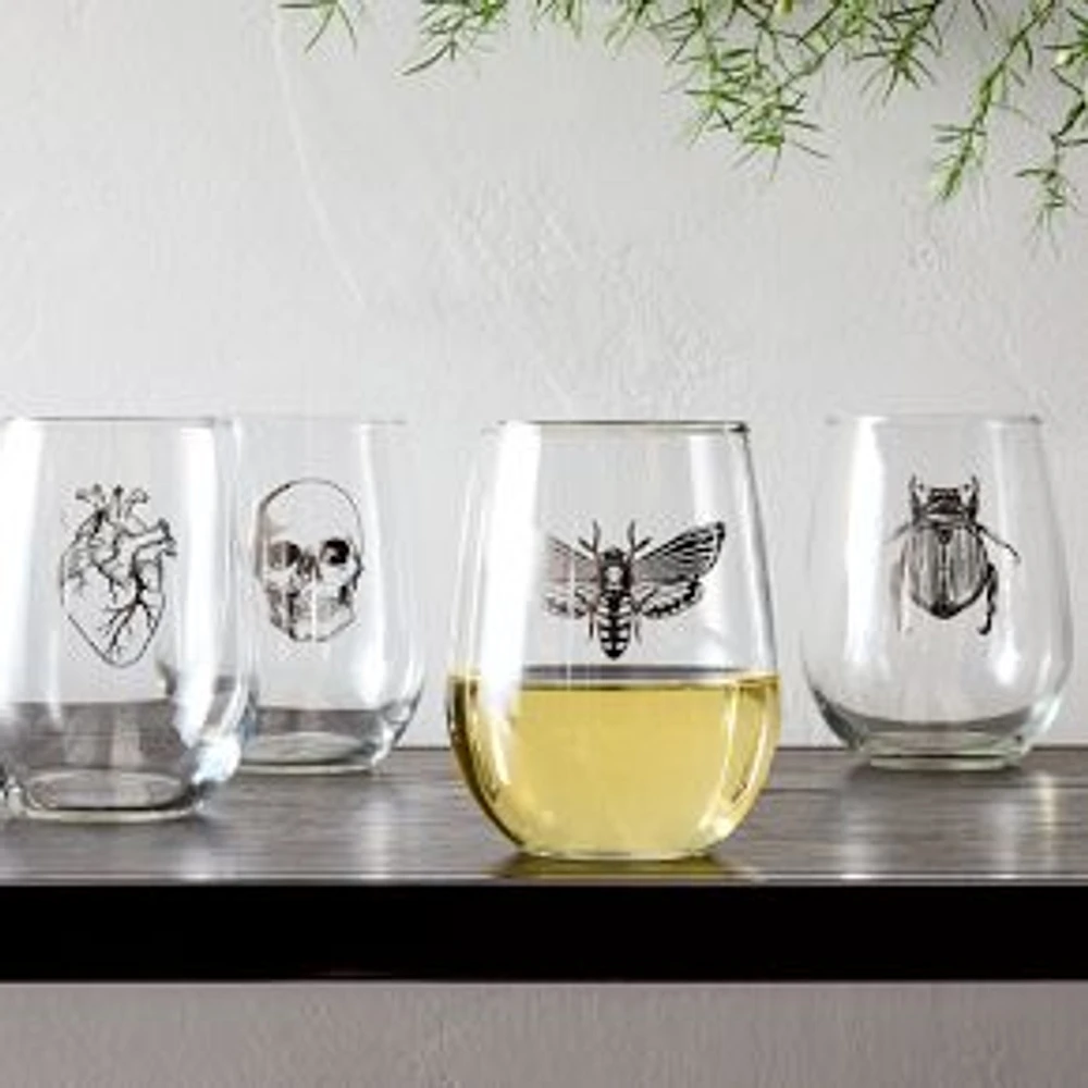 Spooky Stemless Wine Glassware Set Of 4 Silver