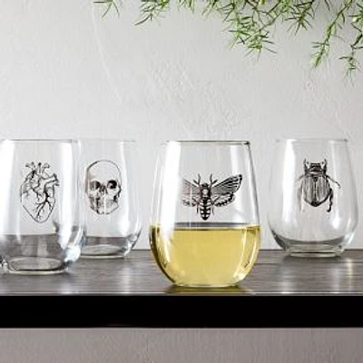 Spooky Stemless Wine Glassware Set Of 4 Silver