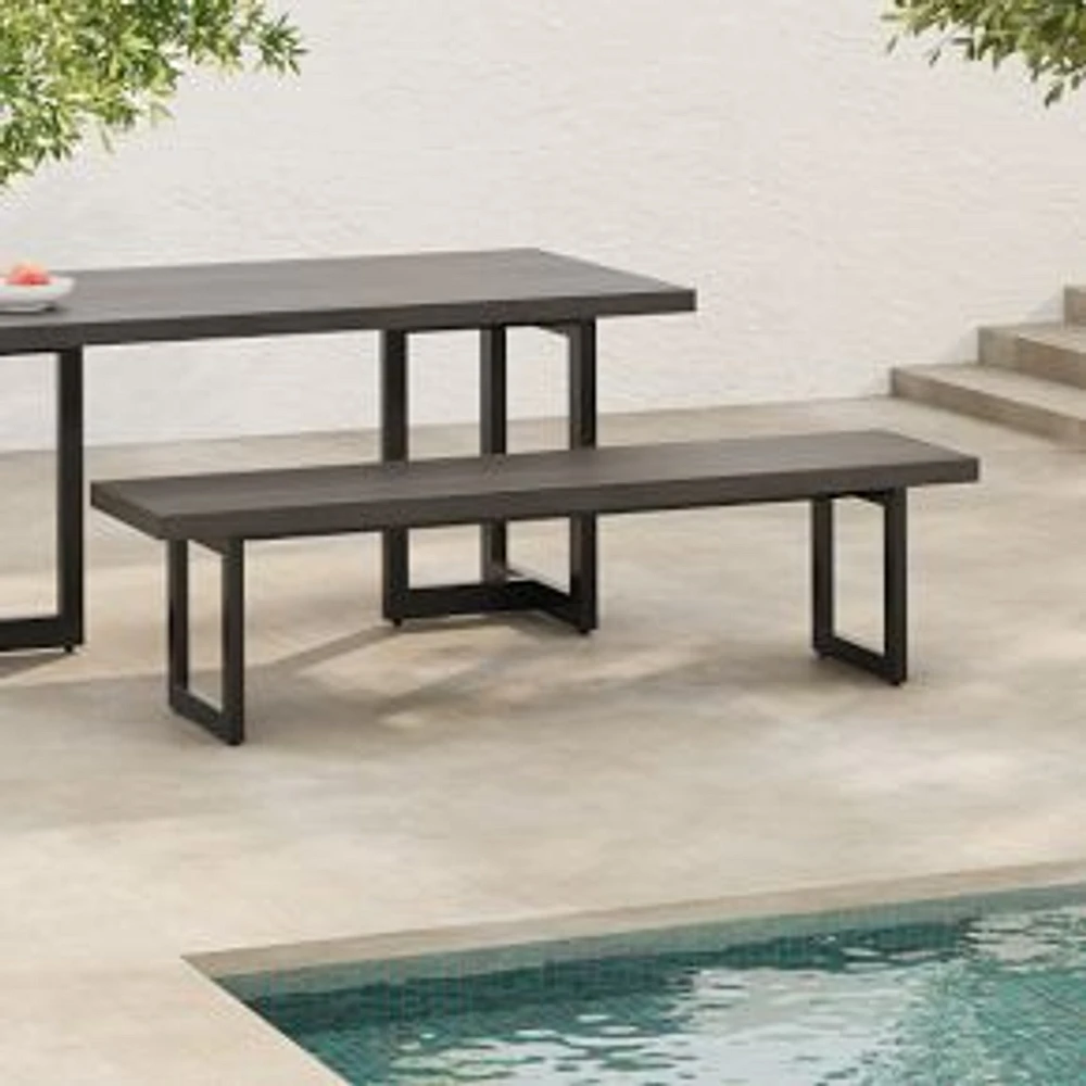 Malfa 69" Outdoor Dining Bench, Black Lavastone