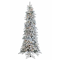 Pre-Lit Faux Narrow Flocked Pencil Pine Christmas Tree w/ Clear Lights, 7.5ft