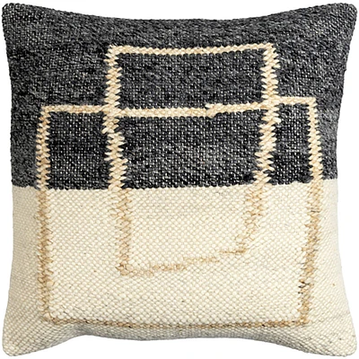 Kambalny Pillow Cover, 20"x20", Beige/Black/Tan