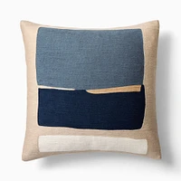 Crewel Block Art Pillow Cover, 20"x20", Marina Blue