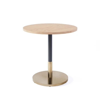 Restaurant Table, 30" Round W Sealer, Dark Walnut, Dining Ht Orbit Base, Bronze, Brass