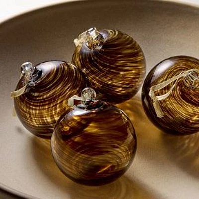 Glass Marbled Ball Ornament, Brown