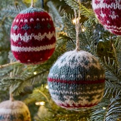 Fair Isle Knit Ball Ornament, Set of 4