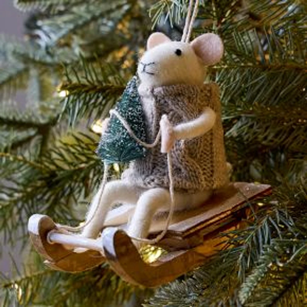 Felt Sled Mouse Ornament