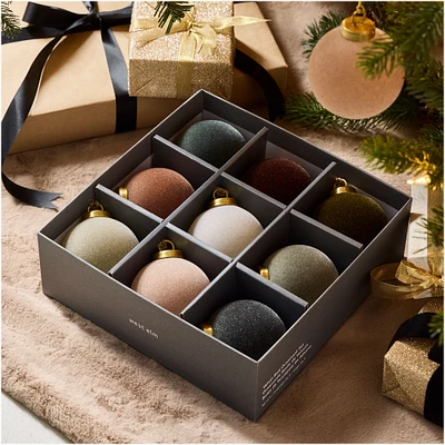 Flocked Ball Ornaments (Set of 9) | West Elm