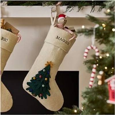 Christmas Tree Felt Stocking, Red & White