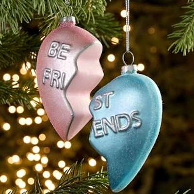 Glass Heart Ornament, Pink And Blue, Set of 2