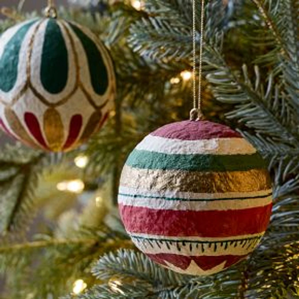 Cotton Mache Ball Ornaments, Set of 4