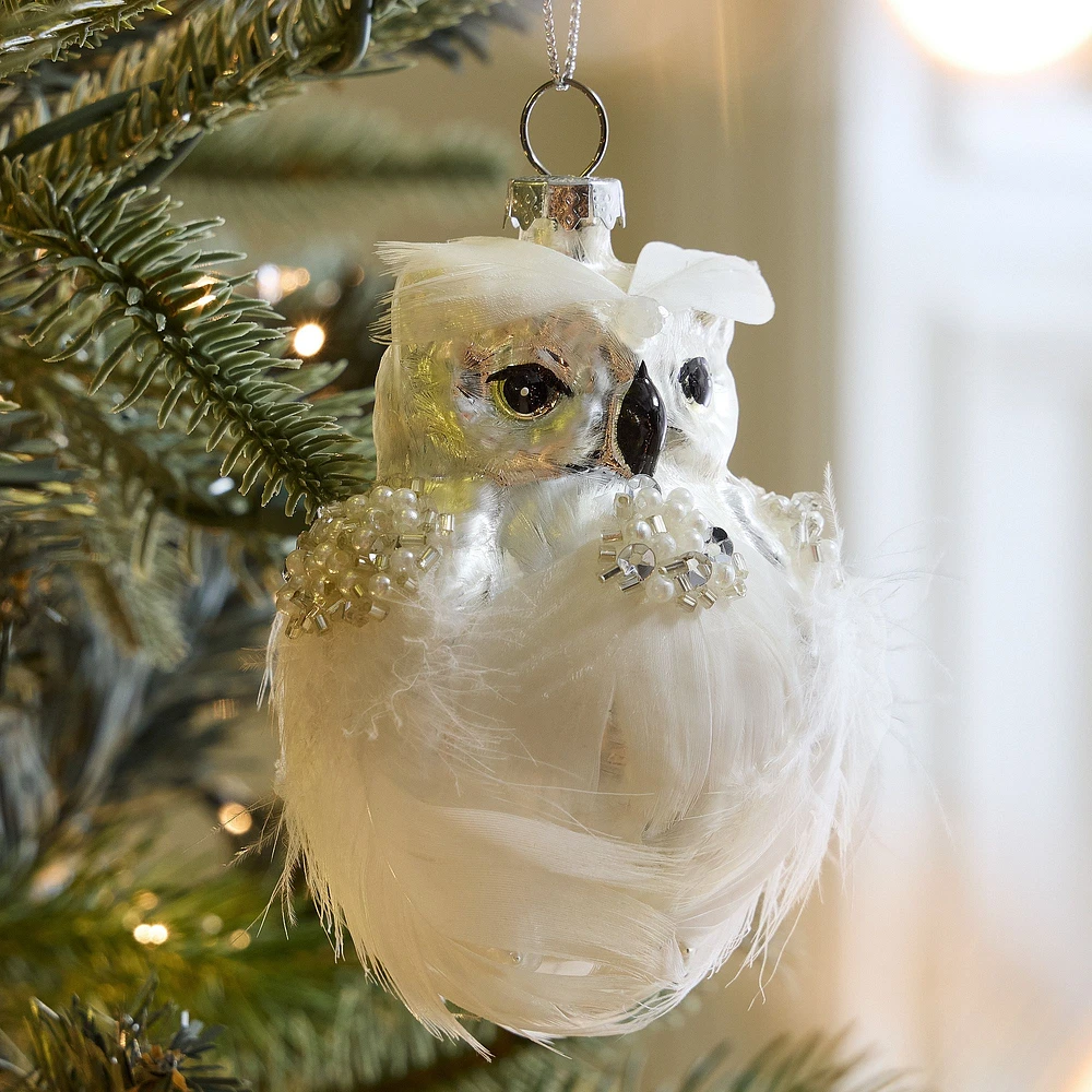 Glass Feather Owl Ornament | West Elm