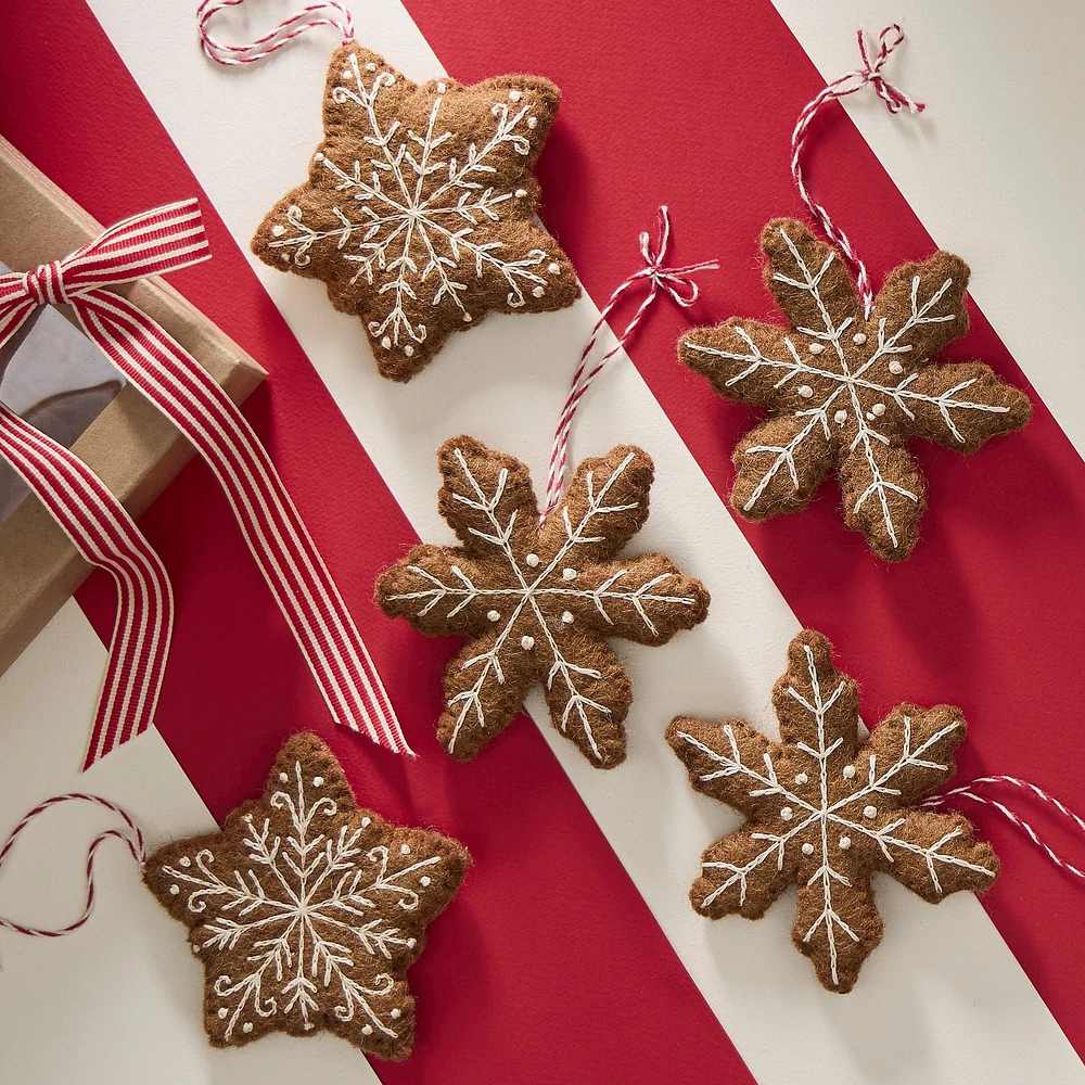 Felt Gingerbread Snowflake Ornaments (Set of 5) | West Elm