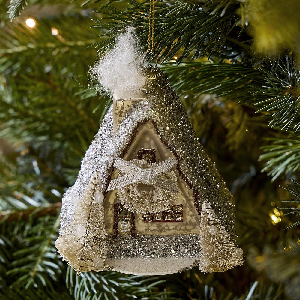 Glass A-Frame Cabin Ornament | West Elm