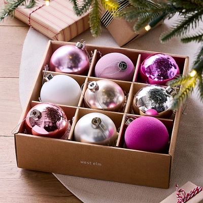 Pink Glass Ball Ornaments (Set of 9) | West Elm