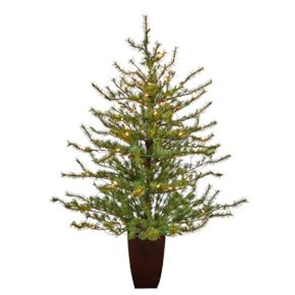 Pre-Lit Faux Potted Vancouver Mountain Pine Tree, 4.5', Green