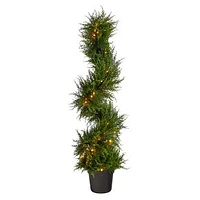 Pre-Lit Faux Potted Spiral Cypress Indoor/Outdoor Tree, 5', Green