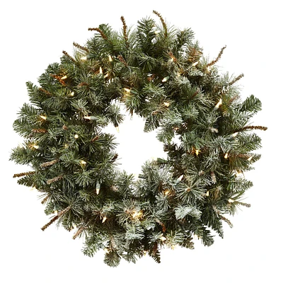 Pre-Lit Faux Frosted Wreath | West Elm