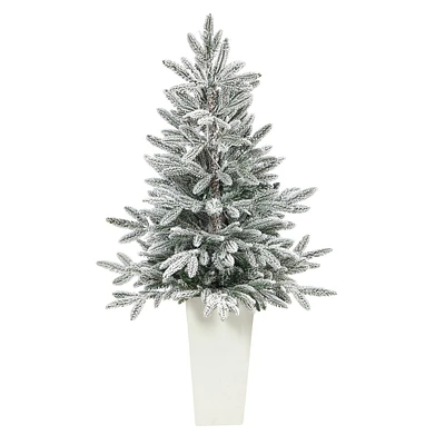 Pre-Lit Faux Potted Flocked Manchester Spruce Tree w/ Planter | West Elm