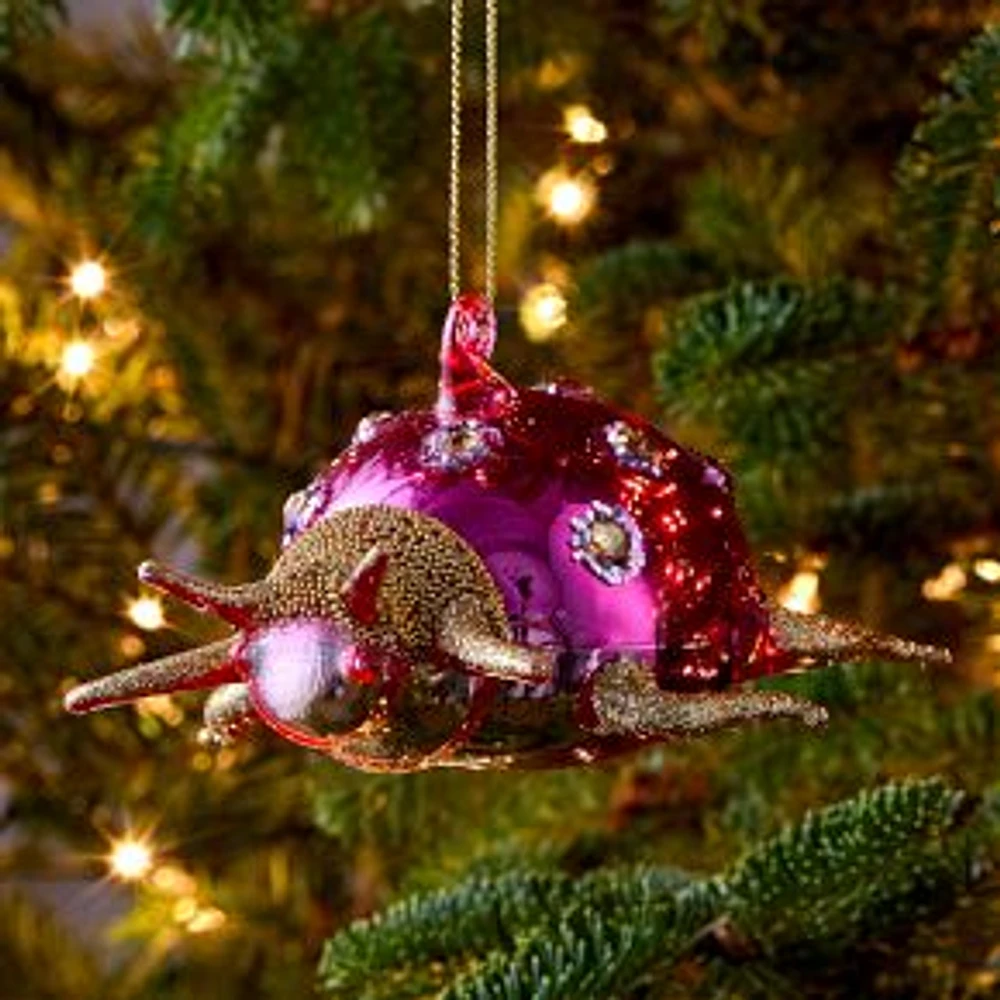 Glass Pink Bug Ornament