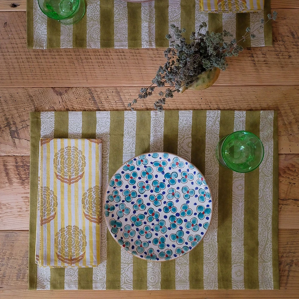 Soil to Studio Maya Block-Printed Cotton Table Placemats (Set of 2) | West Elm