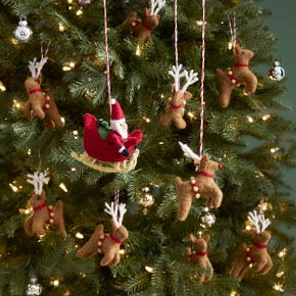 Felt Santa's Sleigh Reindeer Ornament Set S/10