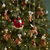 Felt Santa's Sleigh Reindeer Ornament Set S/10