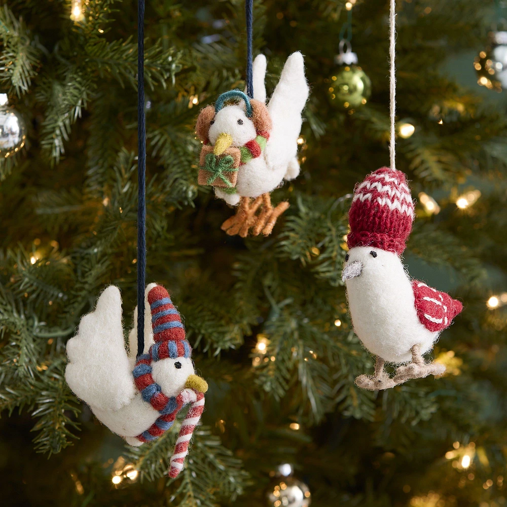 Felt Birds in Clothes Ornaments (Set of 3) | West Elm