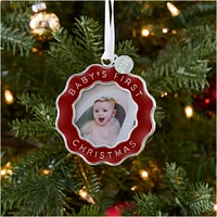 Heirloom Babys First Xmas Squiggle Frame Ornament White