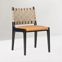 Dunham Dining Chair, Saddle Leather, Nut, Black, Black Straps