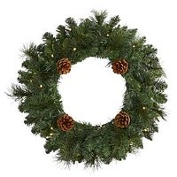 Pre-Lit Faux Pinecones Wreath, 20"