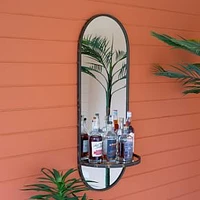 Tall Oval Wall Mirror With Folding Metal Shelf