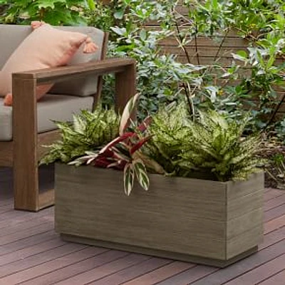 Portside Outdoor Planter Trough, Weathered Gray, 12x30inches