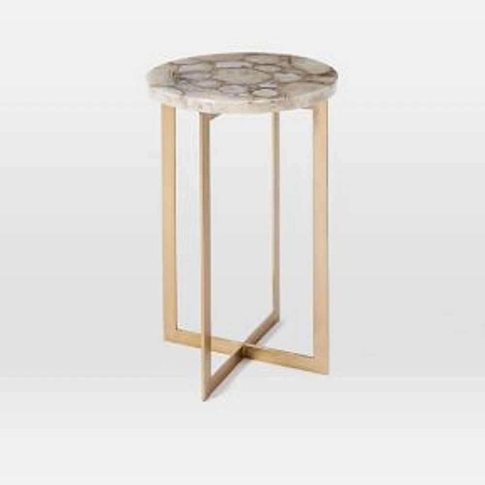 Agate 13" Side Table, Natural Agate, Antique Brass