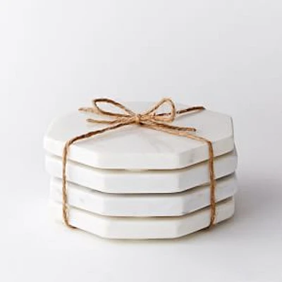 Stone Octagonal Coasters, Set of 4, White