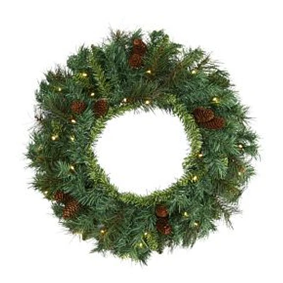 Pre-Lit Faux Mixed Pine Wreath, 20", Green