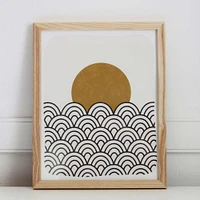 Pauline Stanley Studio Wall Art, Waves & sun, Wood Frame, Earthy Natural