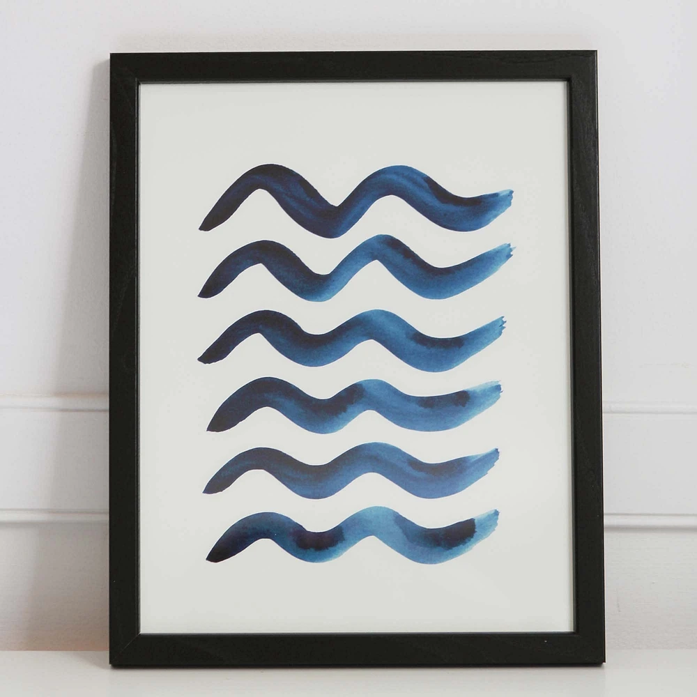 Pauline Stanley Studio Wall Art, Blue Waves, Black Wood Frame, & White