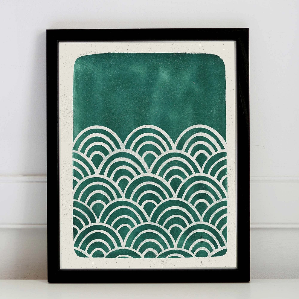 Pauline Stanley Studio Wall Art, Scallop Waves, Black Wood Frame, Blue & White