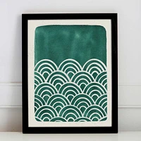 Pauline Stanley Studio Wall Art, Scallop Waves, Black Wood Frame, Blue & White