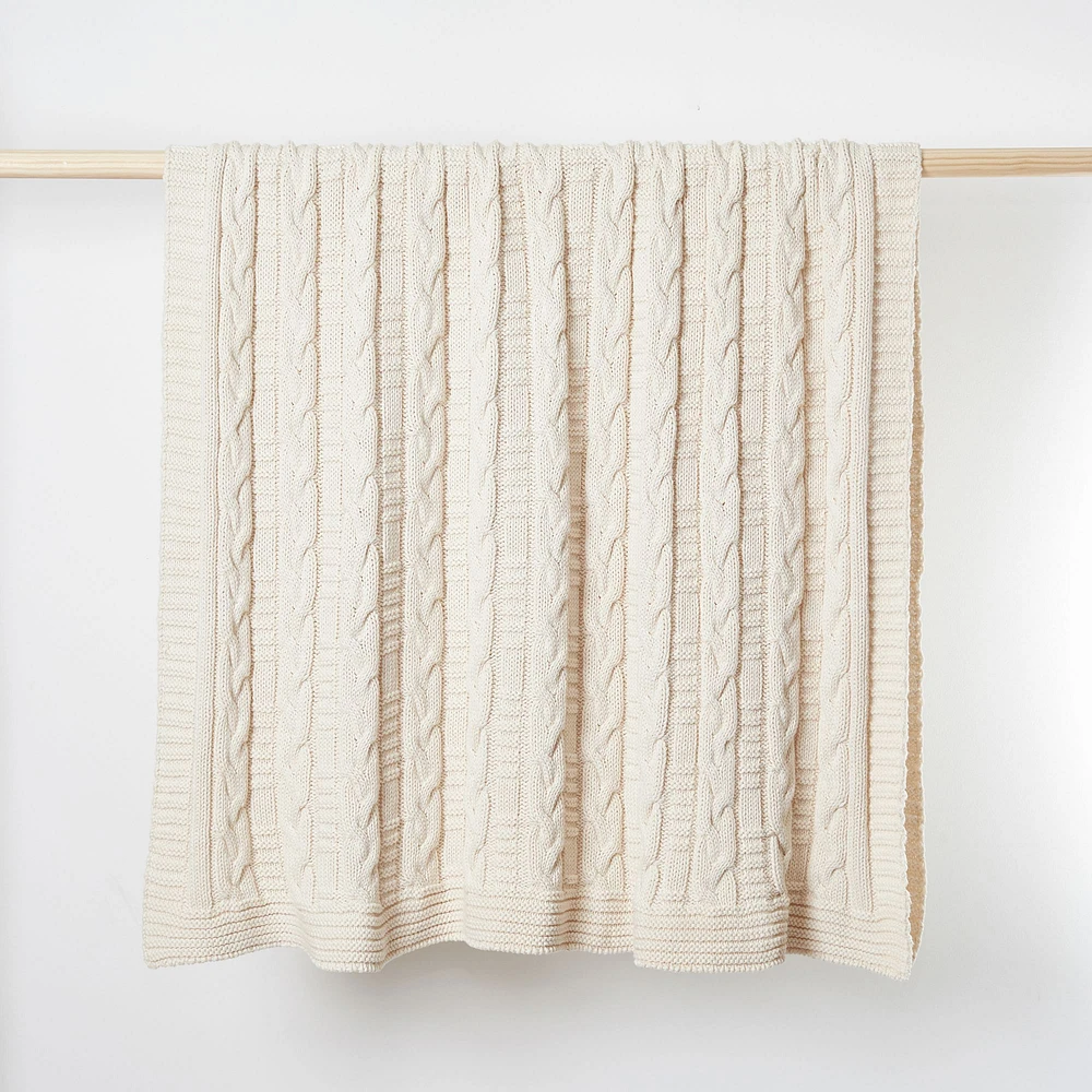 Made*Here New York Cotton Braided Chunky Cable Throw | West Elm