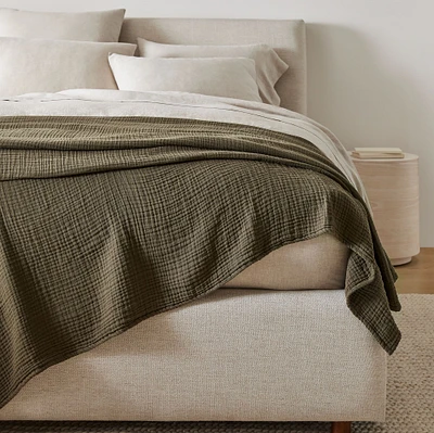 Open Box: Dreamy Gauze Cotton Blanket, F/Q, Dark Olive