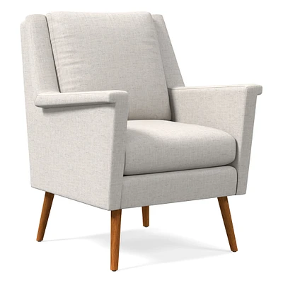 Carlo Midcentury Chair, Poly, Performance Coastal Linen, White, Pecan