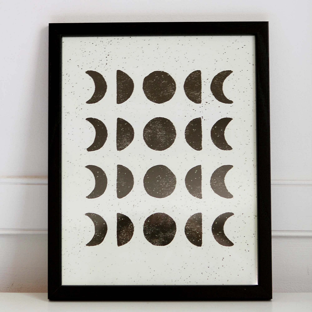 Pauline Stanley Studio Wall Art, Moon Phases, Black Wood Frame, & White