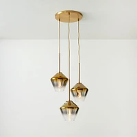 Sculptural 3 Light Chandelier Antique Brass Clear Glass Geo  (8")