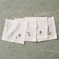 Holiday Skiers Embroidered Cocktail Napkin Sets | West Elm