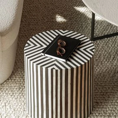 Striped Side Table,Bone Veneer in Resin, MDF,