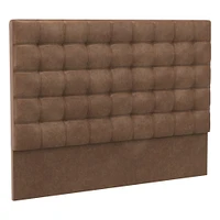 Grid Tufted Tall Wall Mounted Headboard, King, Vegan Leather Saddle, Saddle