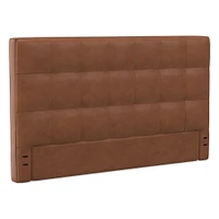 Grid Tufted Tall Wall Mounted Headboard, King, Vegan Leather Saddle, Saddle